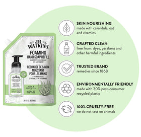 Close-up of J.R. Watkins aloe and green tea label highlighting natural ingredients