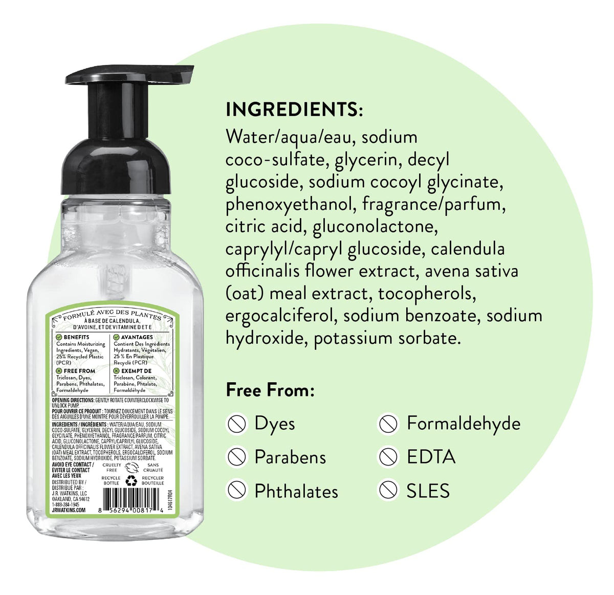 J.R. Watkins bottle beside sink to show 9 fl oz scale and everyday placement