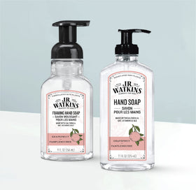 J.R. Watkins label close-up showing pamplemousse scent and cruelty-free badge