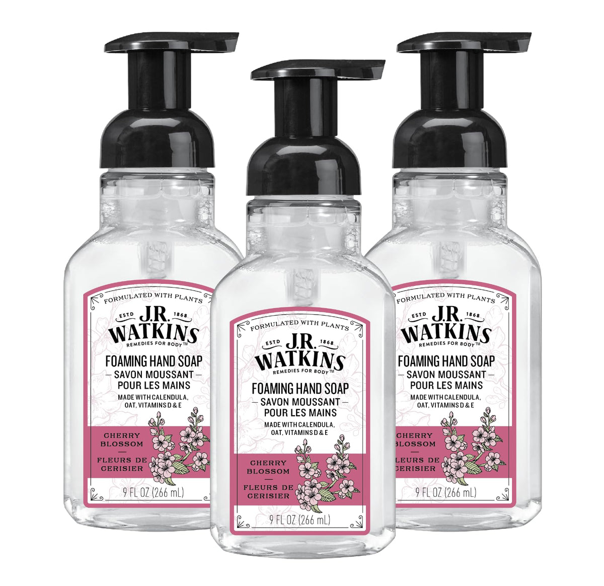 J.R. Watkins front packaging showing cherry blossom scent and calming benefit
