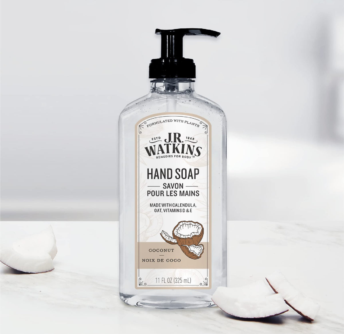 J.R. Watkins staged bathroom scene promoting a fresh scented hand-washing experience