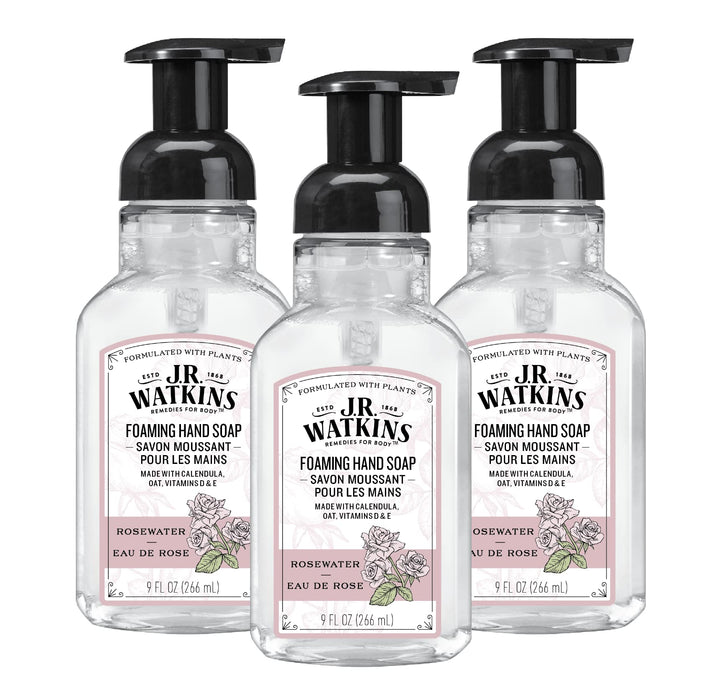 J.R. Watkins front packaging view showing eau de rose and moisturizing benefit