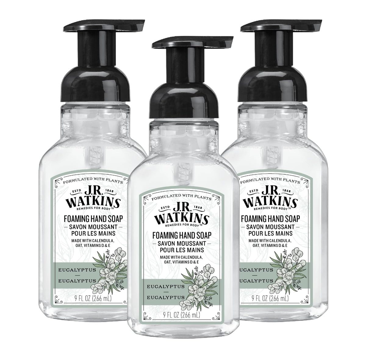 J.R. Watkins front bottle view showing label and easy pump for quick use