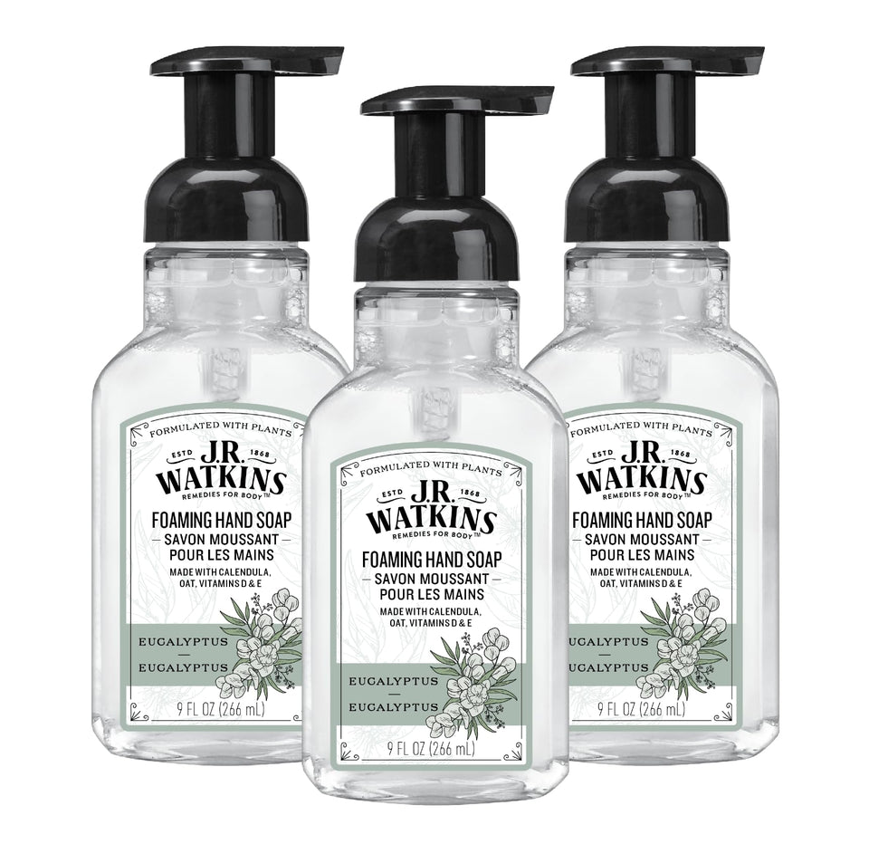 J.R. Watkins front bottle view showing label and easy pump for quick use