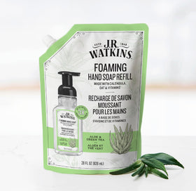 J.R. Watkins foam being dispensed from a pump demonstrating easy use