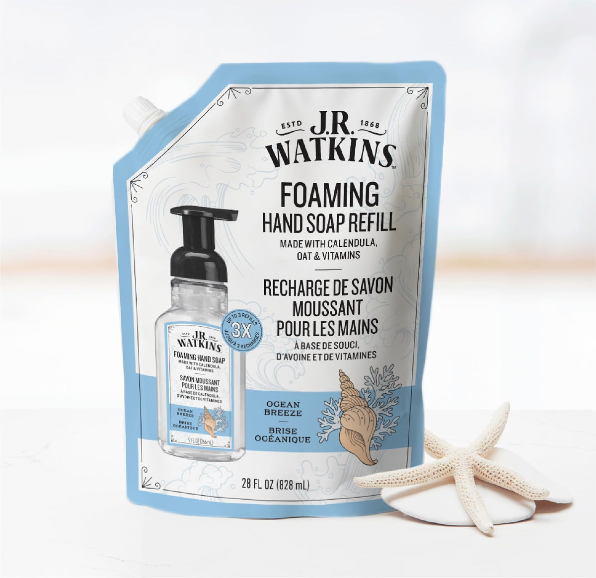 J.R. Watkins foaming soap texture close-up demonstrating rich lather