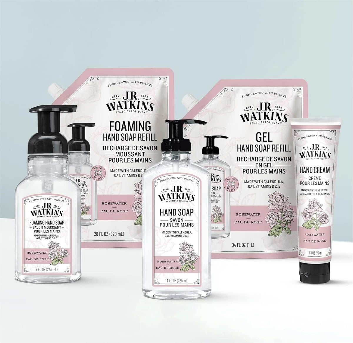 J.R. Watkins foam texture on hand demonstrating rich lather and gentle cleansing