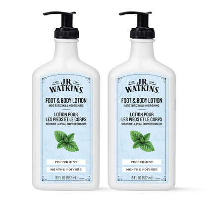 J.R. Watkins front packaging peppermint two-pack showing label and size benefit hydration