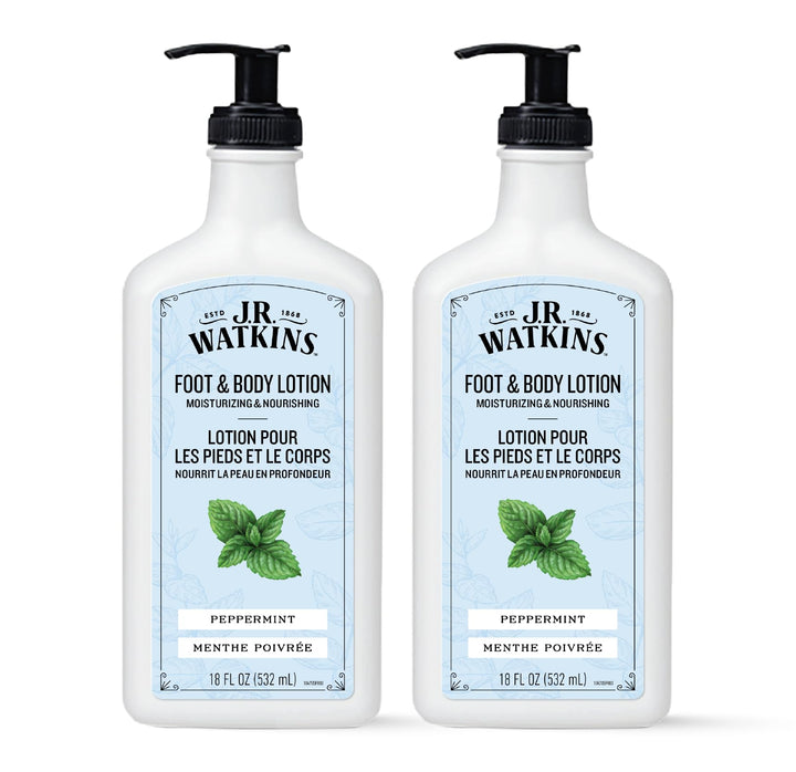 J.R. Watkins front packaging peppermint two-pack showing label and size benefit hydration