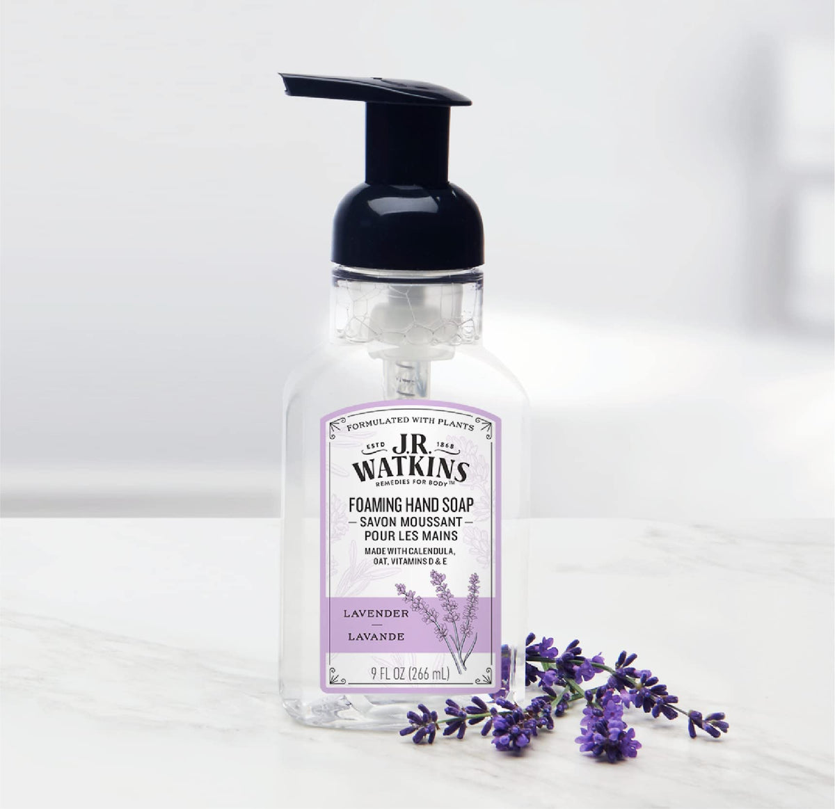 J.R. Watkins foam texture close-up highlighting moisturizing lather
