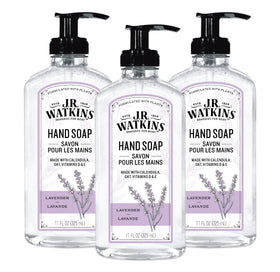 J.R. Watkins front packaging showing three 11 fl oz bottles and lavender scent benefit
