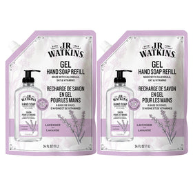 J.R. Watkins front packaging showing lavender pouch and volume benefit