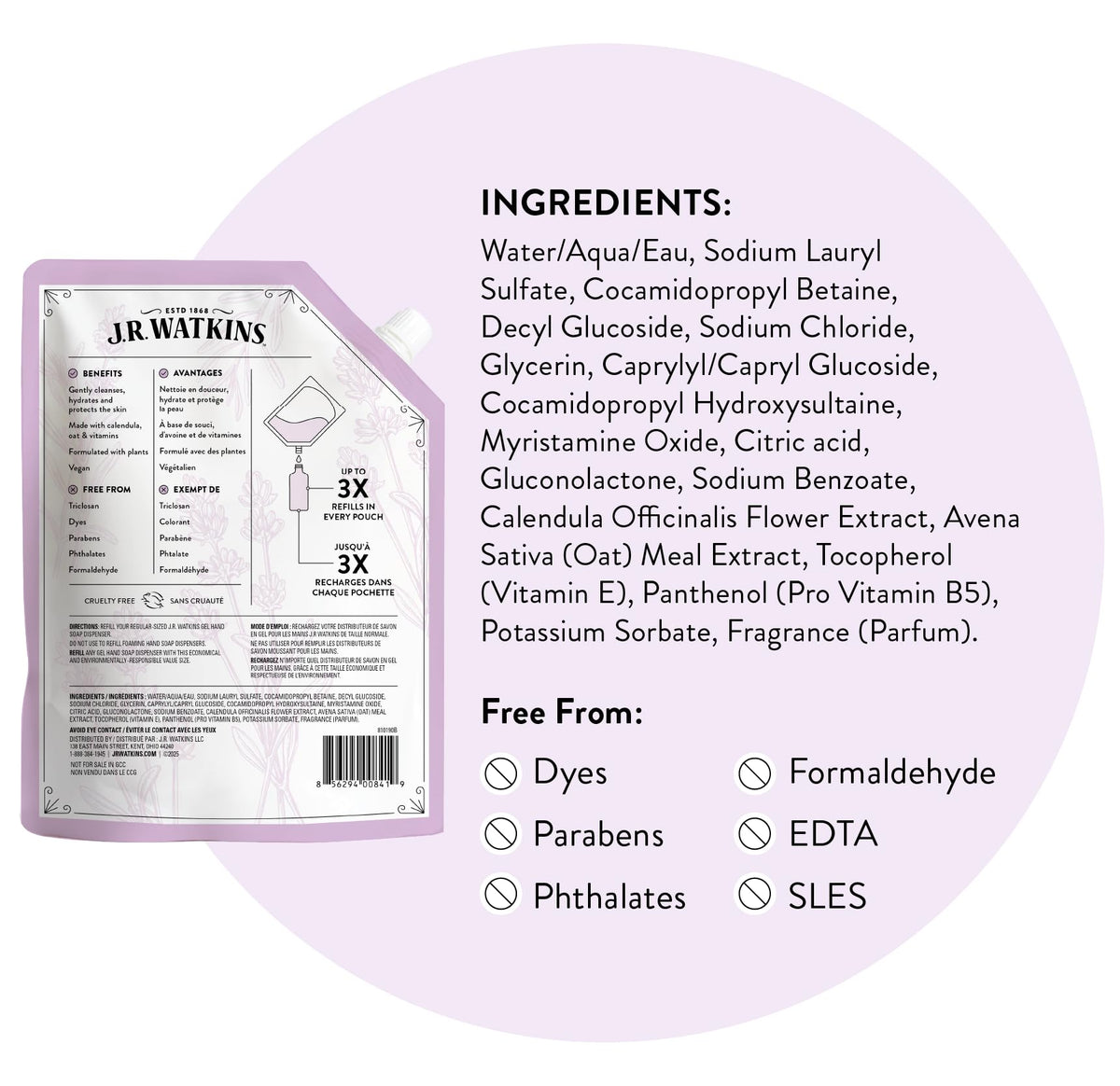 J.R. Watkins ingredient label close-up showing plant-based formulation benefit
