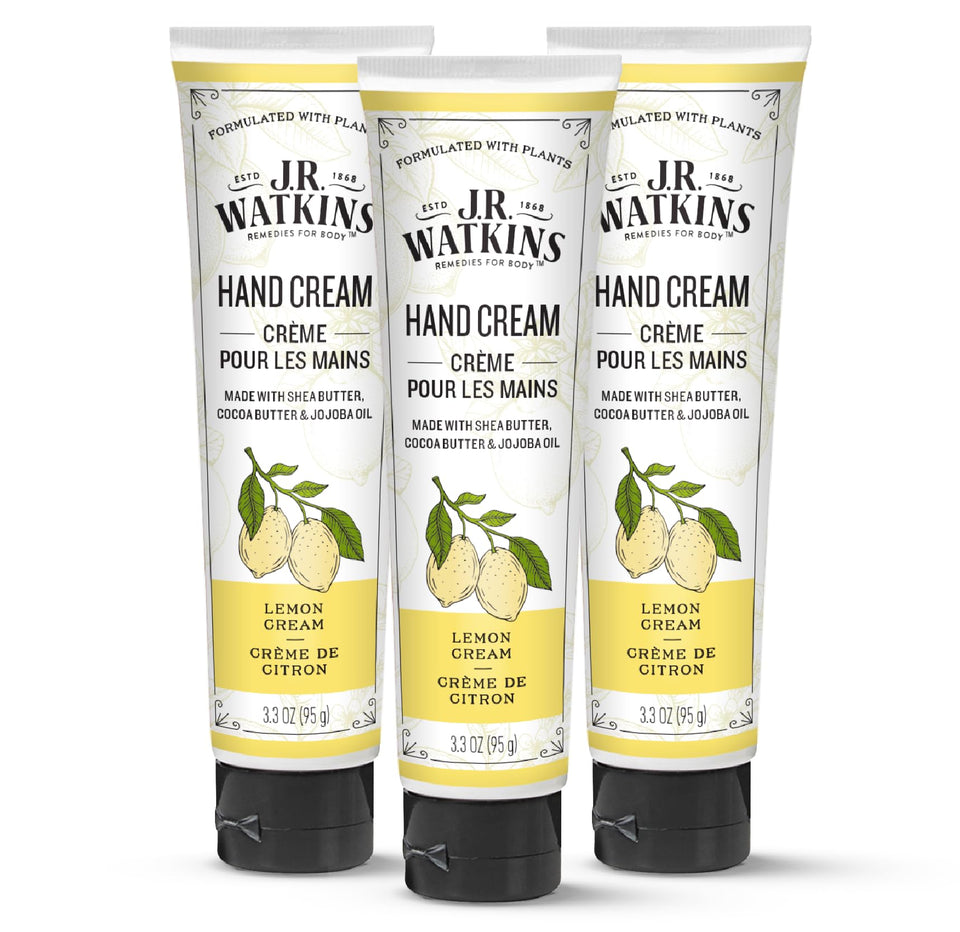J.R. Watkins front packaging showing lemon cream label and benefits