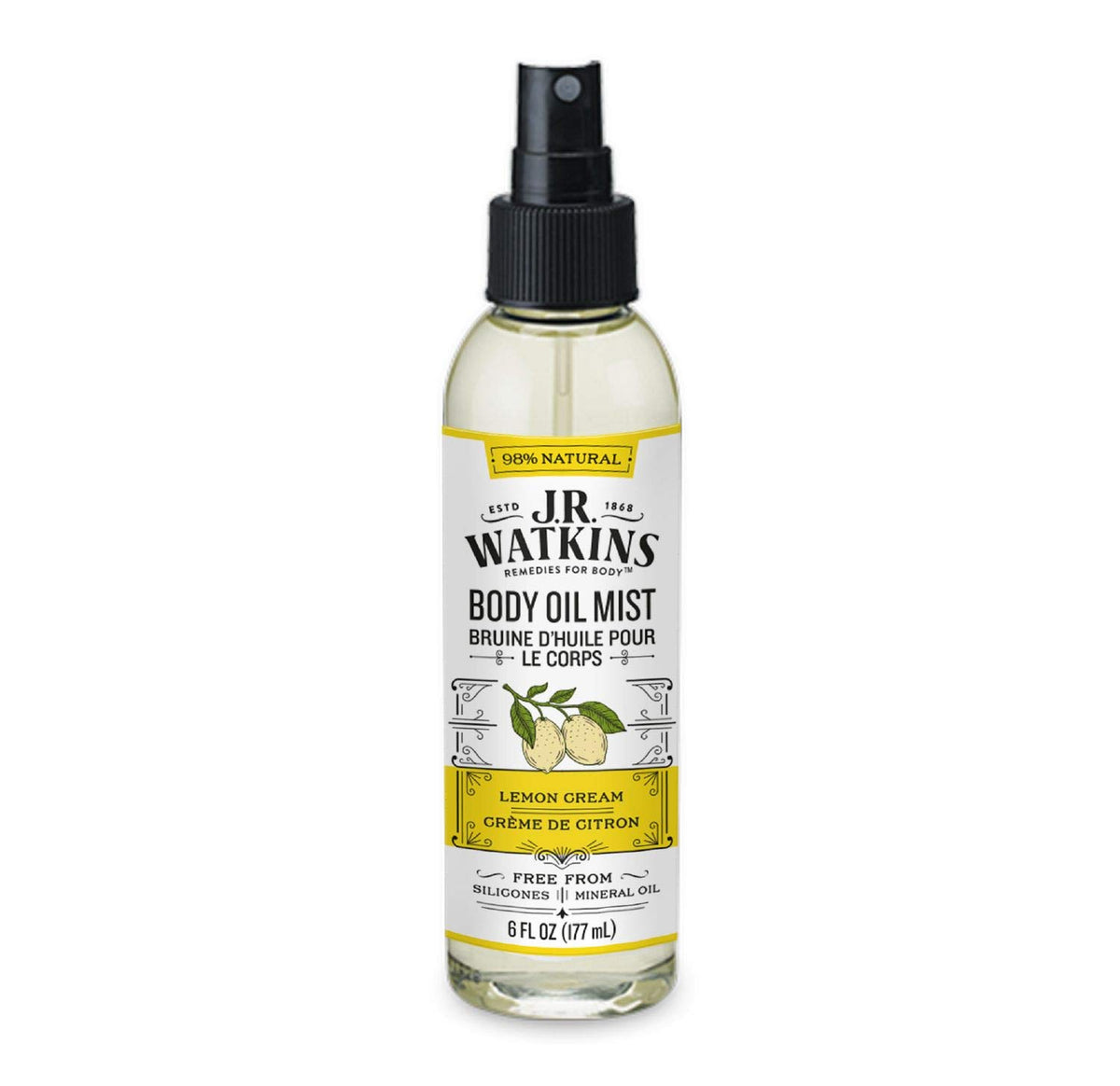 J.R. Watkins front packaging shows lemon cream bottle, clear view and benefit