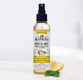 J.R. Watkins bottle in bathroom setting, convenient post-shower use benefit