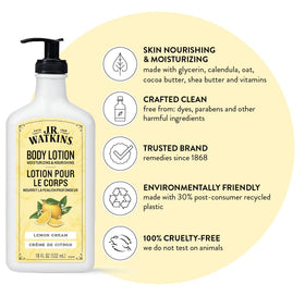 J.R. Watkins pump and label detail highlighting clear ingredients and easy dispensing