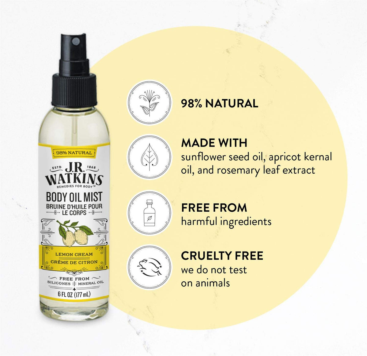 J.R. Watkins spray action misting skin, quick absorption benefit