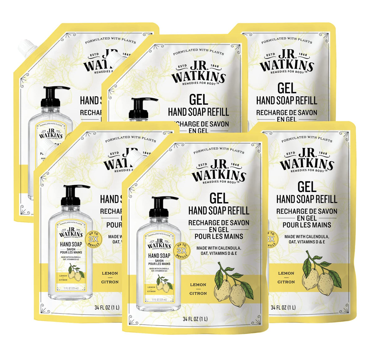 J.R. Watkins front packaging view showing lemon pouch and value bundle benefit