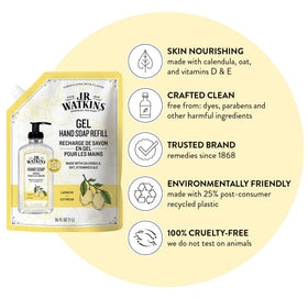J.R. Watkins lemon refill gel close-up texture showing smooth lathering benefit