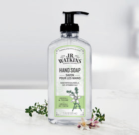 J.R. Watkins label detail highlighting plant-based ingredients and clean formula