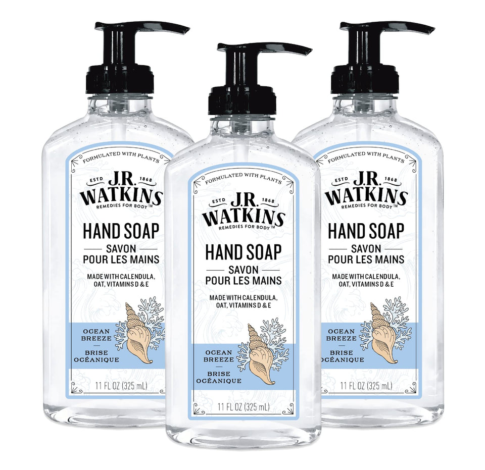 J.R. Watkins front packaging showing Ocean Breeze scent and benefits