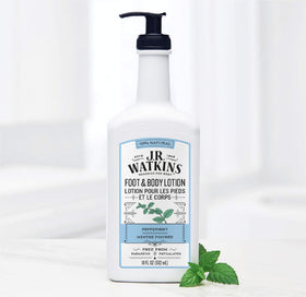 J.R. Watkins pump dispenser delivering controlled lotion for convenience