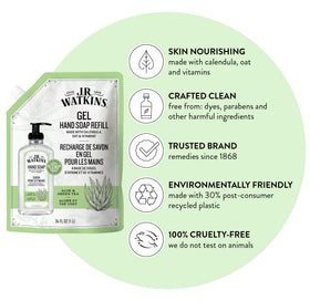 J.R. Watkins refill pouch spout close-up, easy pour and less waste