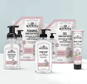 J.R. Watkins gel texture on palm demonstrating rich lather and gentle cleanse