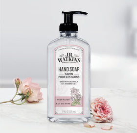 J.R. Watkins bottle next to kitchen sink showing convenient everyday use