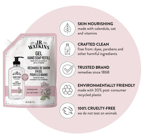 J.R. Watkins refill pouch spout detail for easy no-spill pouring and reduced waste