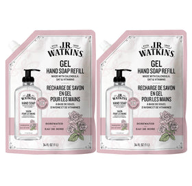 J.R. Watkins front packaging of rosewater refill pouch showing size and brand benefit