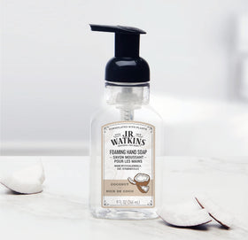 Three-pack of J.R. Watkins pumps on a bathroom counter for multi-sink use