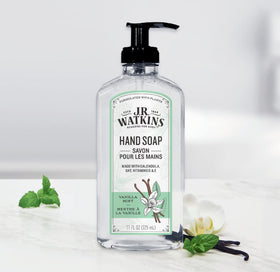 J.R. Watkins bottle on kitchen sink demonstrating fresh scent and utility