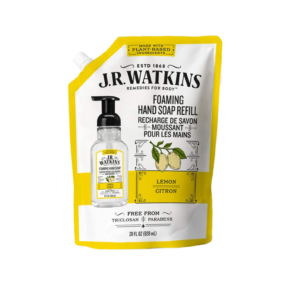 Zeronic J.R. Watkins lemon refill front packaging showing 28 oz bottle and label, clean scent benefit