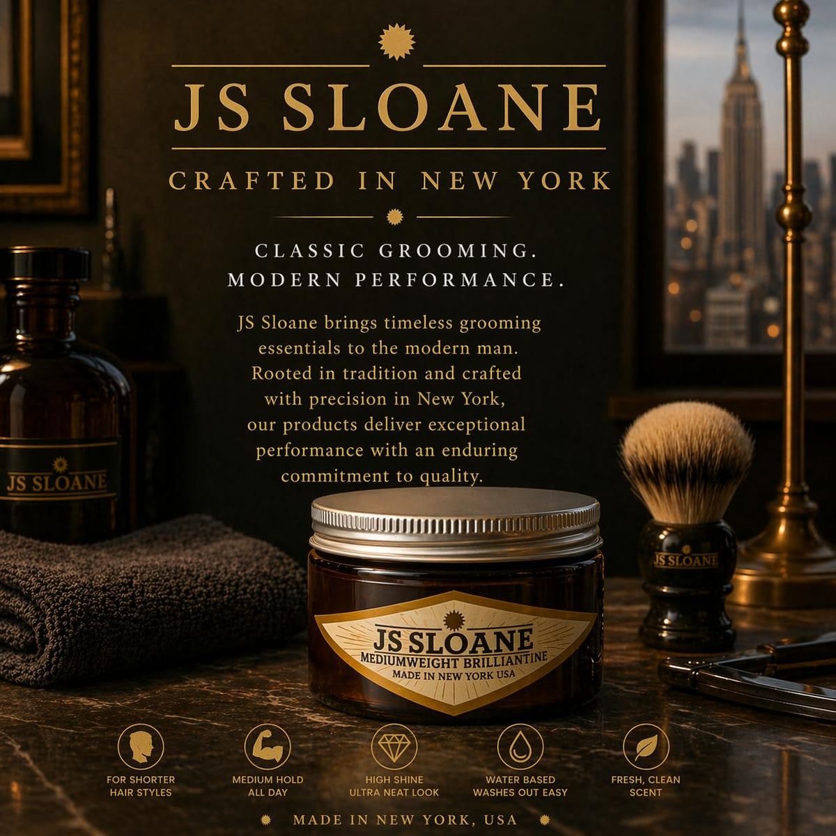 JS Sloane before and after slick-back on short hair showing high shine