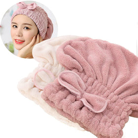 Jseng front view of two microfiber drying caps showing plush look and convenience