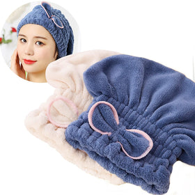 Jseng front view of two microfiber turbans showing compact, absorbent design and convenience
