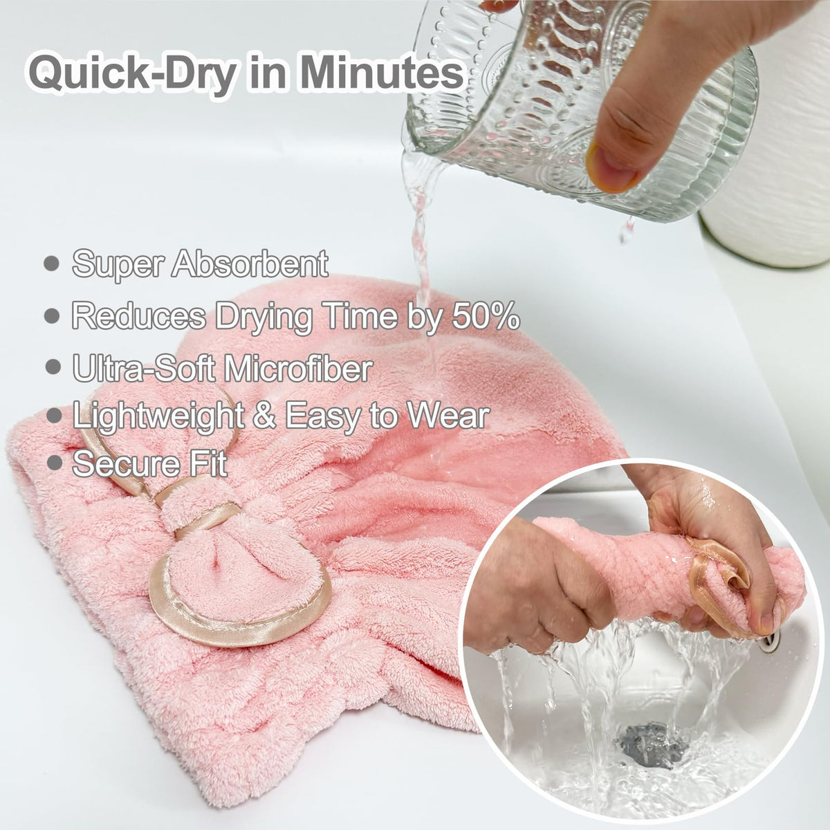 Jseng wrap on curly hair in use for reduced frizz and hands-free drying
