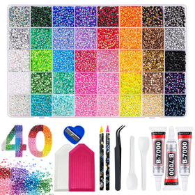 Jsqianfei front packaging showing full rhinestone kit and included tools for easy starting