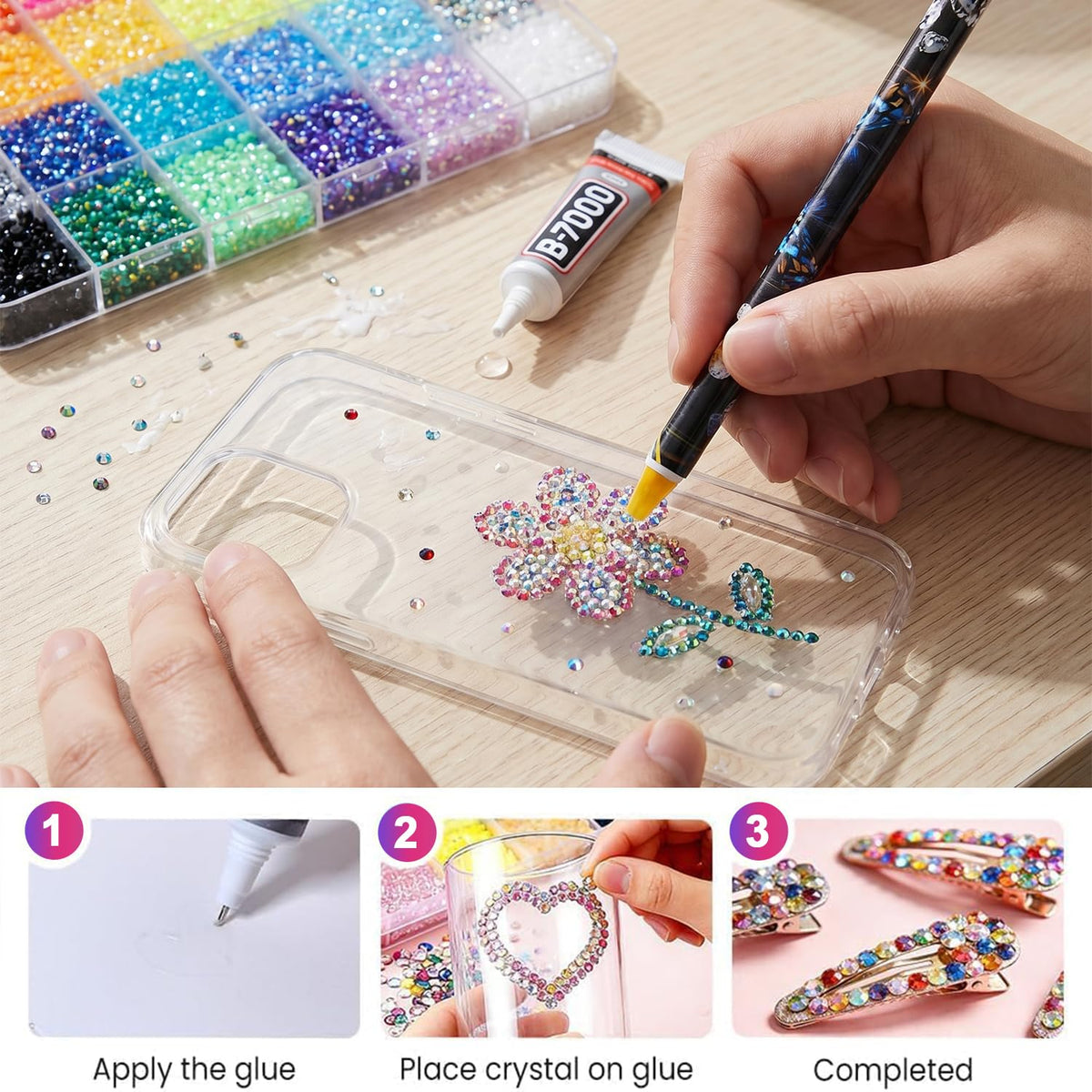 Jsqianfei wax pencil with heart sharpener demonstrating pickup tool for tiny gems