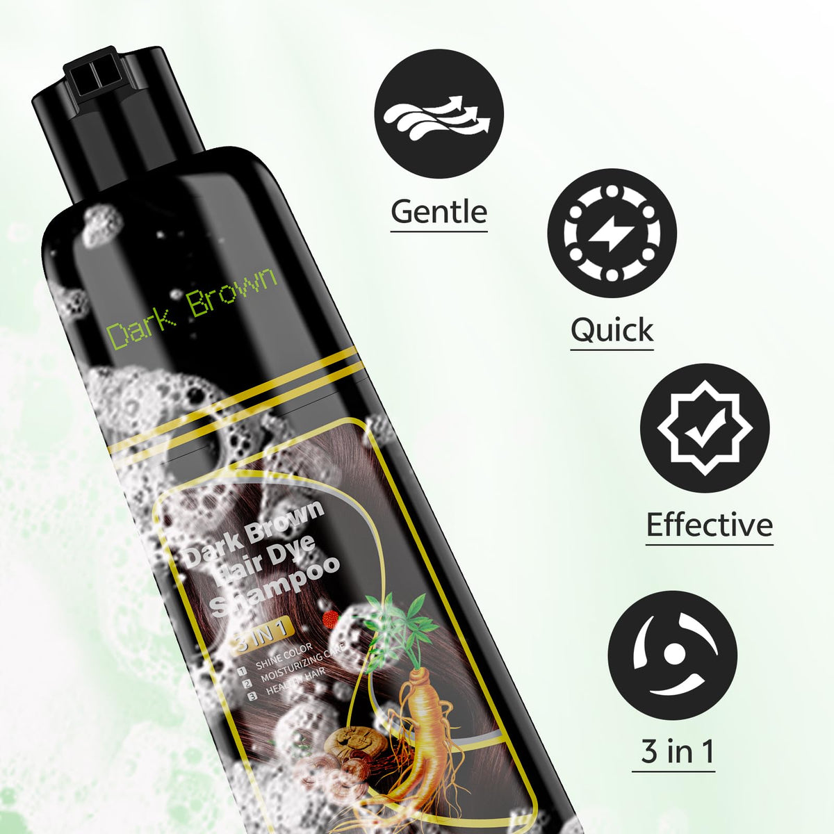 JUANCHI application on hair illustrating even dark brown color deposit
