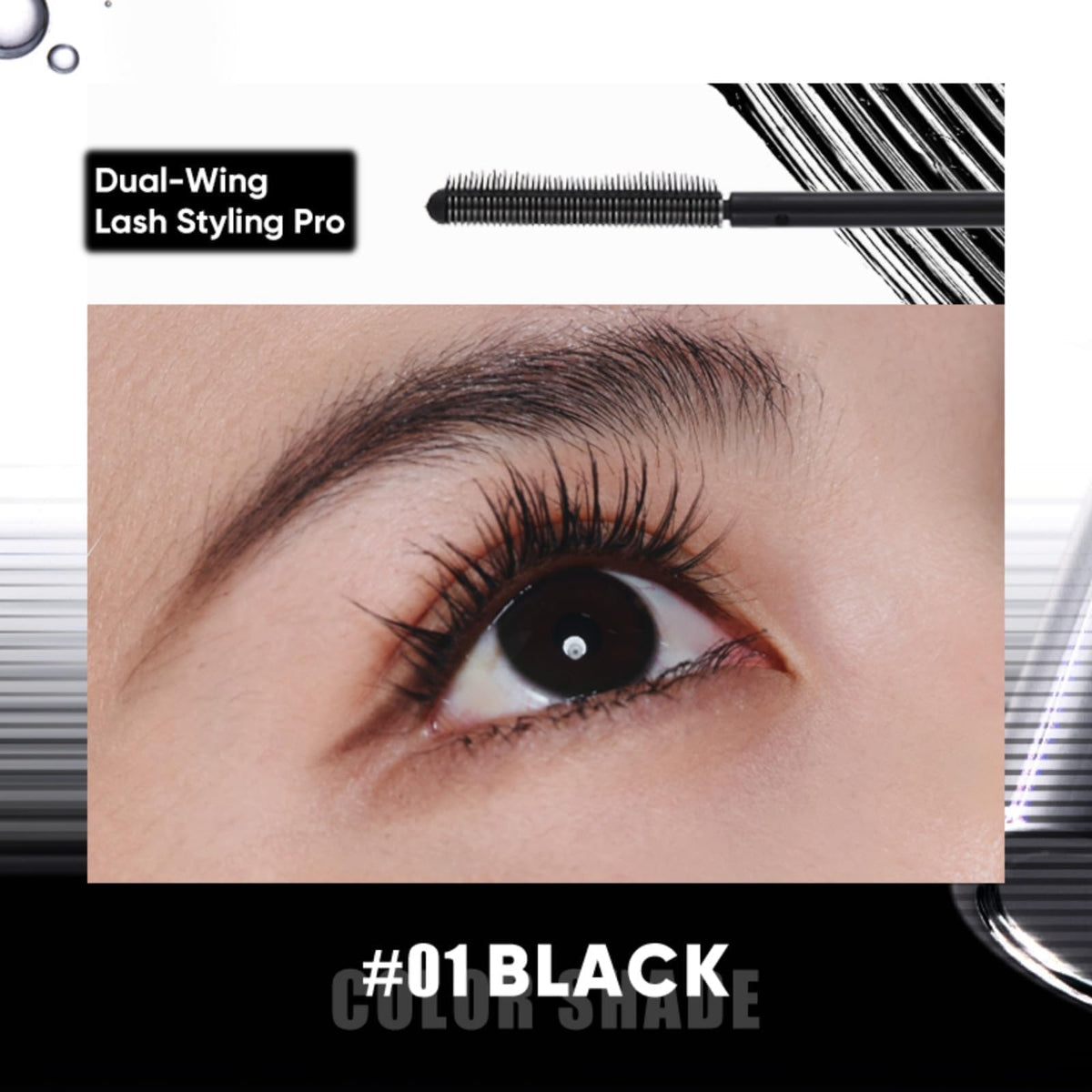 JUDYDOLL applying mascara in mirror demonstrating simple user-friendly brush control