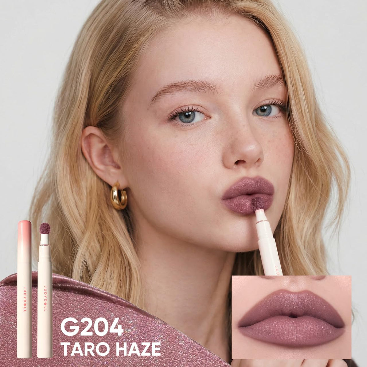 JUDYDOLL texture swipe on arm displaying creamy matte payoff and blendability