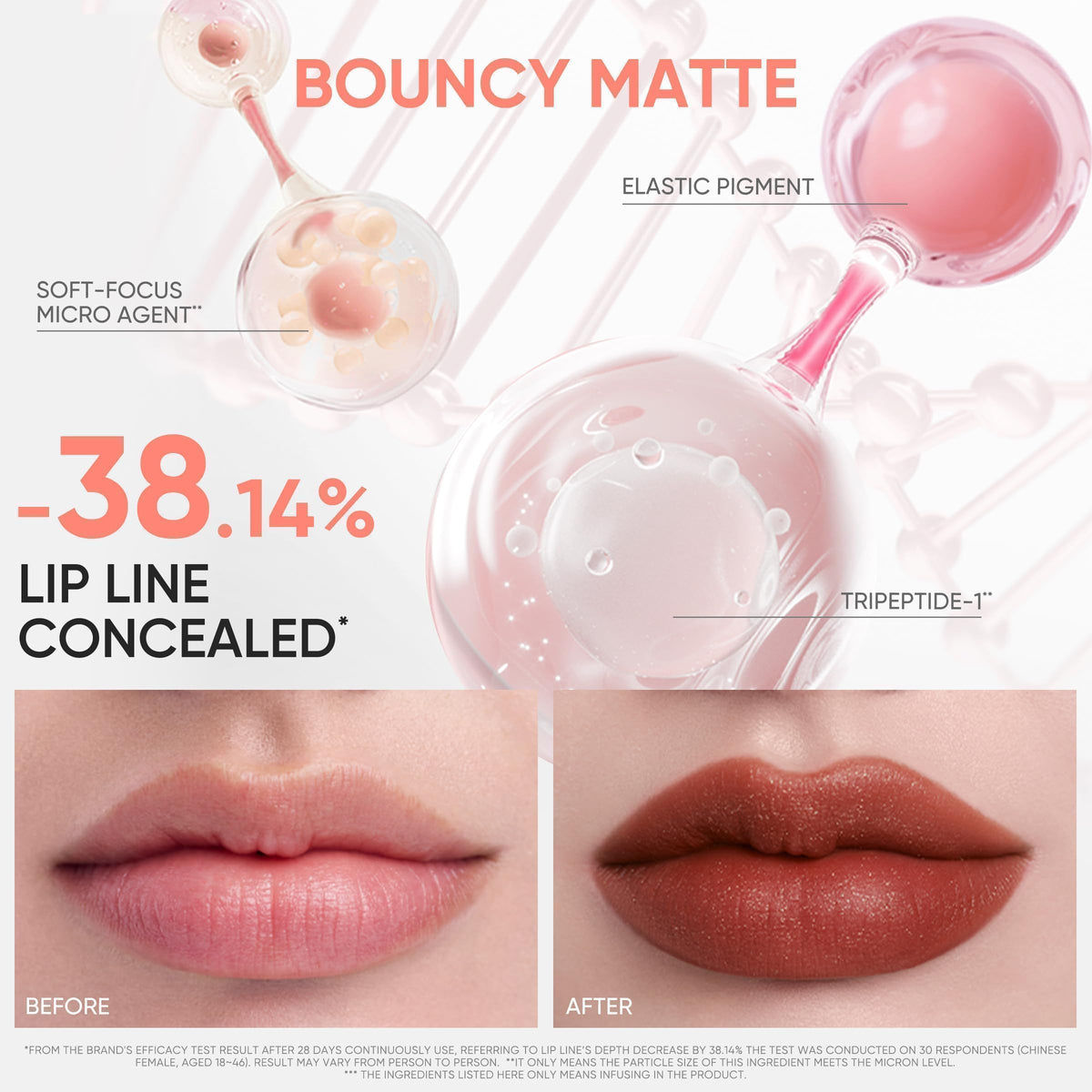 JUDYDOLL lip swatch on model under lights showing rich color payoff