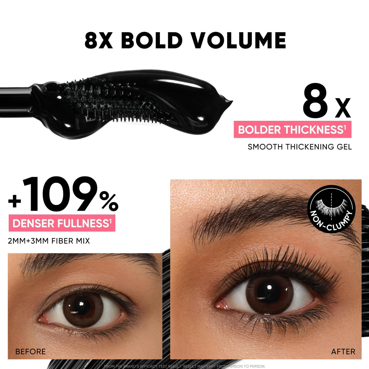 JUDYDOLL mascara applied on model eyes creating lifted lashes