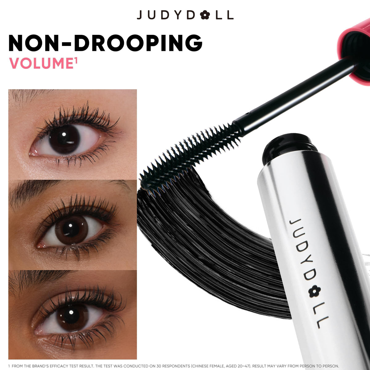 JUDYDOLL mascara beside ruler showing compact size and portability