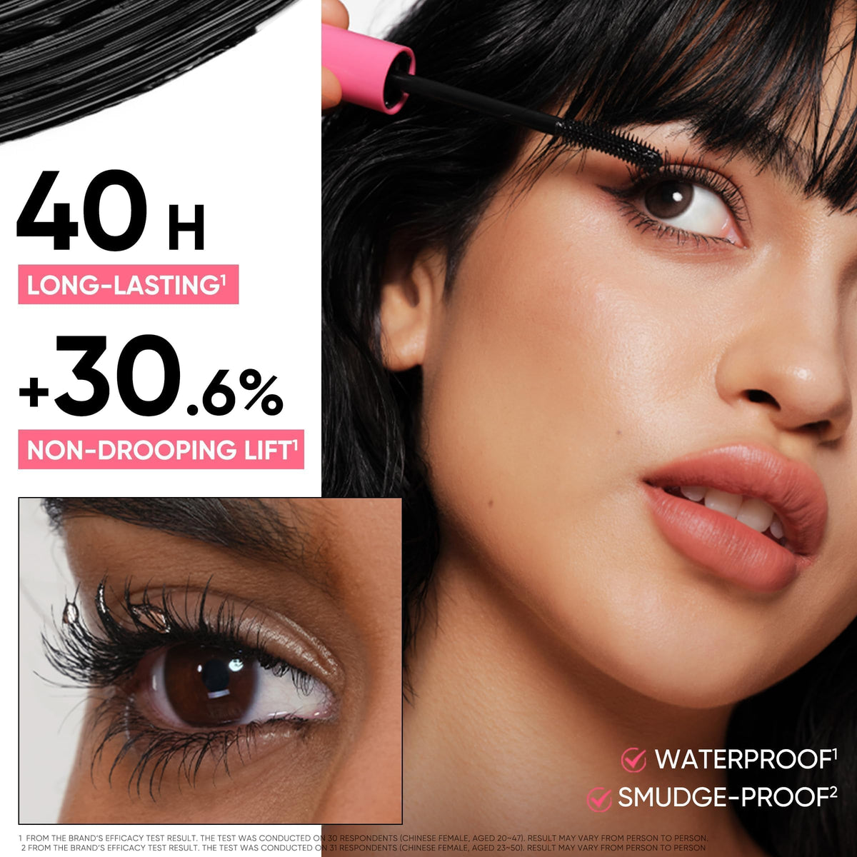JUDYDOLL black mascara texture swipe demonstrating rich pigment