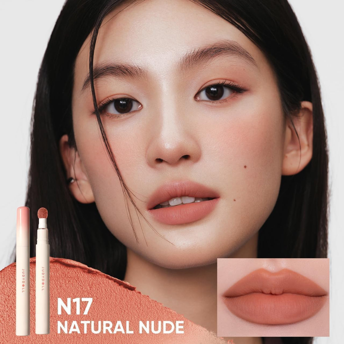 JUDYDOLL texture swipe on skin showing velvety matte hydration