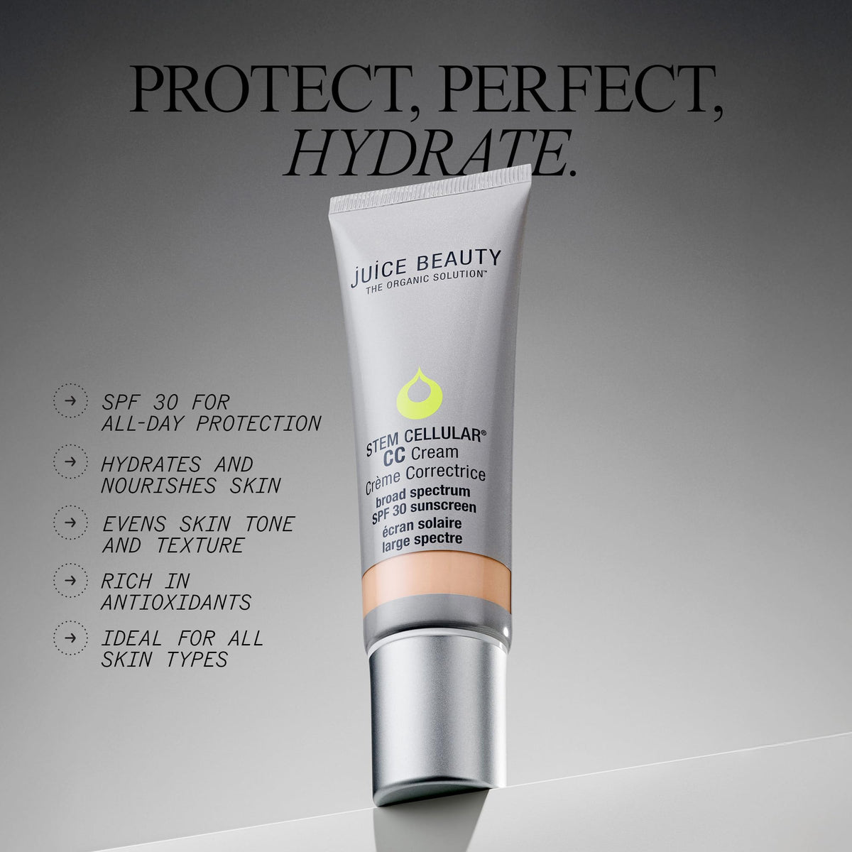 Juice Beauty applying CC cream with fingers for quick skin-perfecting results